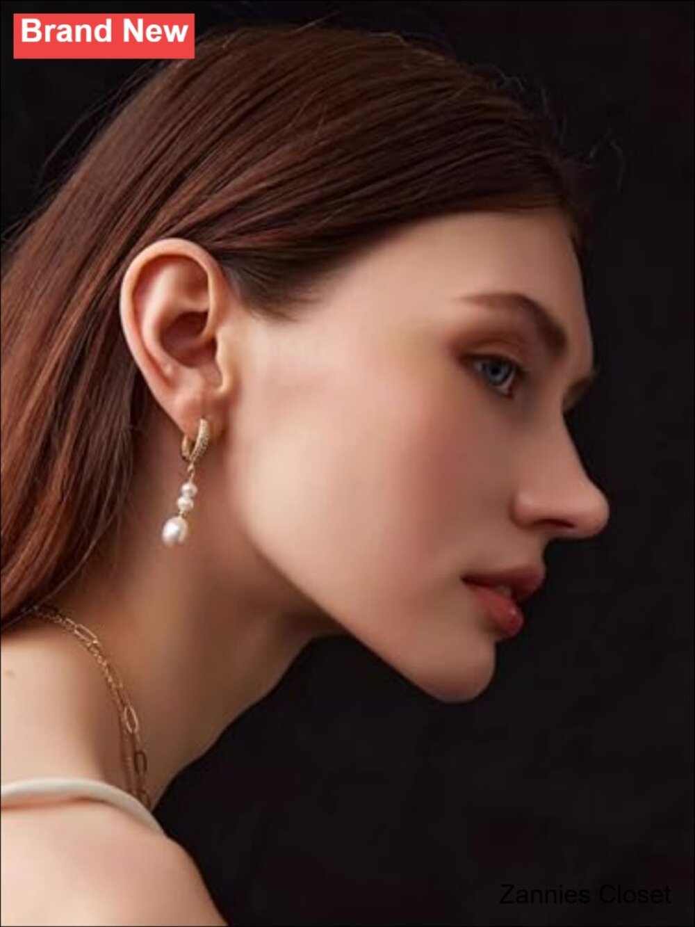 ✨Voaino 18k gold plated pearl huggie hoop earrings women bridal wedding dangle - Picture 3 of 6